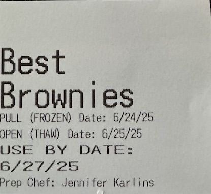 Pull / Thaw + Use By label example